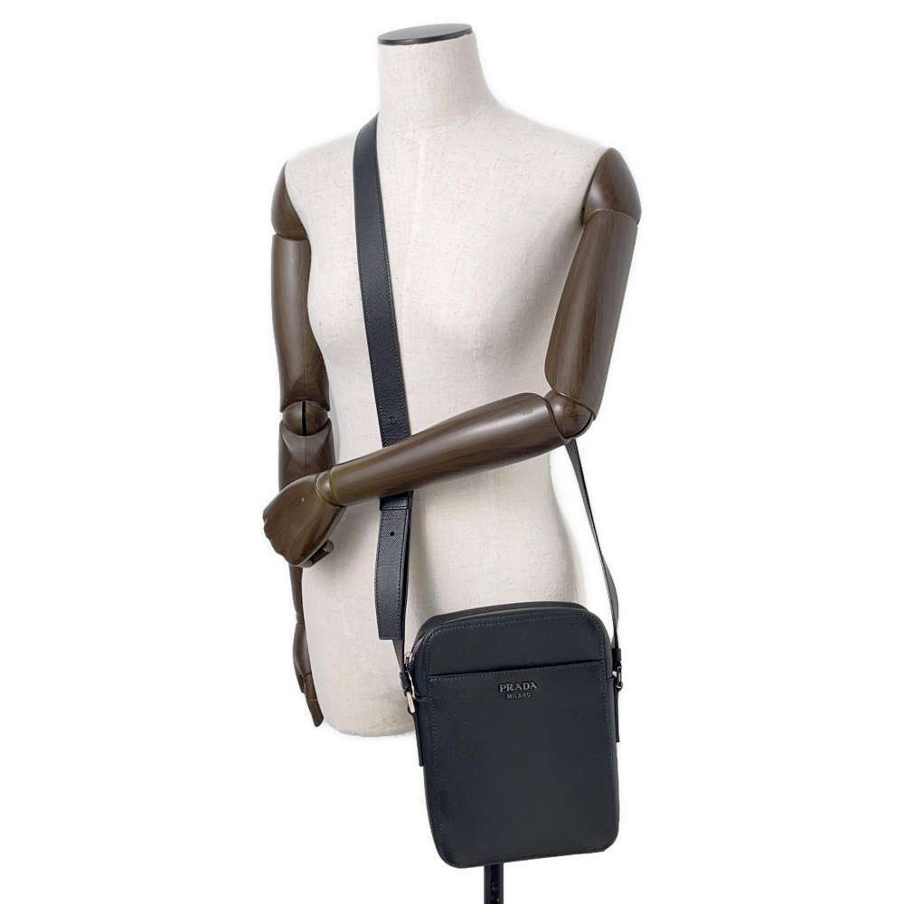 Prada Shoulder Bag Logo Saffiano Crossbody Black - Picture 4 of 12